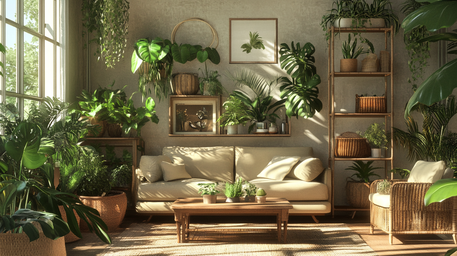 Przykład apartamentu w stylu Urban Jungle z roślinami i naturalnymi materiałami